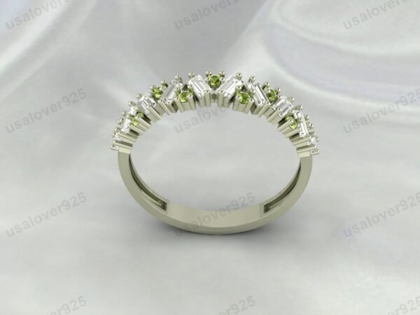 Natural Peridot Half Eternity Gemstone Women Ring Band 925 Sterling Silver Jewelry