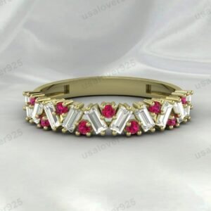 Ruby Half Eternity Gemstone Women Ring Band 925 Sterling Silver Jewelry