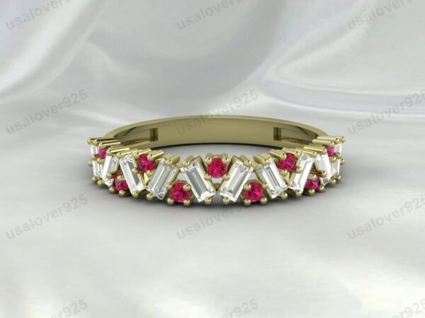 Ruby Half Eternity Gemstone Women Ring Band 925 Sterling Silver Jewelry
