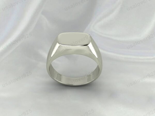 Solid 925 Sterling Silver Simple Handmade Mens Signet Ring Jewelry