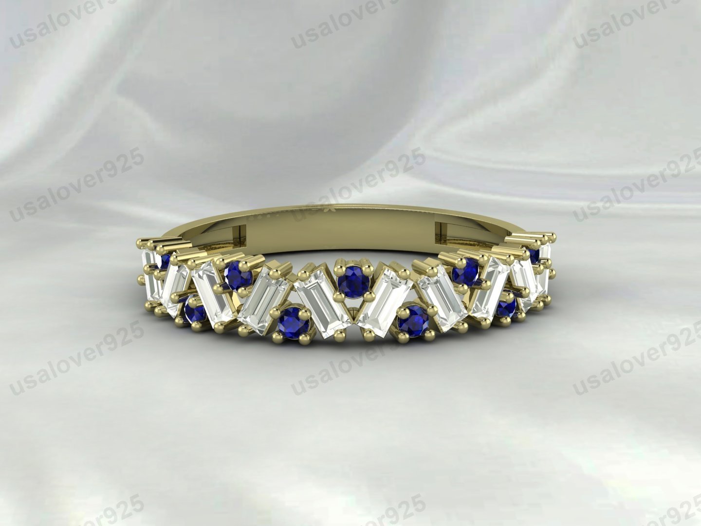 Sapphire Half Eternity Gemstone Women Ring Band 925 Sterling Silver Jewelry - Image 2