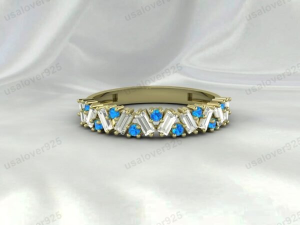 Topaz Half Eternity Gemstone Women Ring Band 925 Sterling Silver Jewelry - Image 2