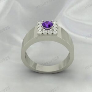 Amethyst Gemstone Solitaire Women Ring Band 925 Sterling Silver Jewelry