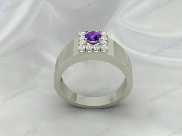 Amethyst Gemstone Solitaire Women Ring Band 925 Sterling Silver Jewelry