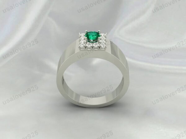 Emerald Gemstone Solitaire Women Ring 925 Sterling Silver Jewelry - Image 2