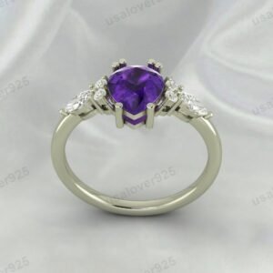 Amethyst Pear Gemstone Solitaire Women Ring 925 Sterling Silver Jewelry