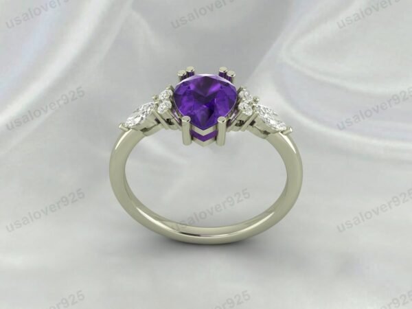 Amethyst Pear Gemstone Solitaire Women Ring 925 Sterling Silver Jewelry