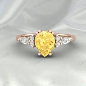 Citrine Pear Gemstone Solitaire Women Ring 925 Sterling Silver Jewelry