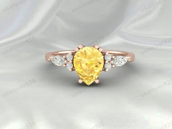 Citrine Pear Gemstone Solitaire Women Ring 925 Sterling Silver Jewelry