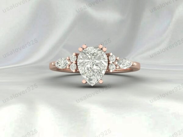 CZ Diamond Pear Gemstone Solitaire Women Ring 925 Sterling Silver Jewelry