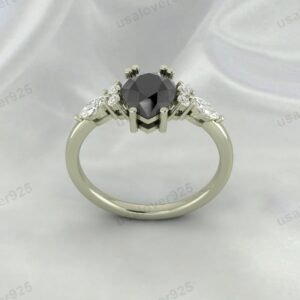 Black Onyx Pear Gemstone Solitaire Women Ring 925 Sterling Silver Jewelry