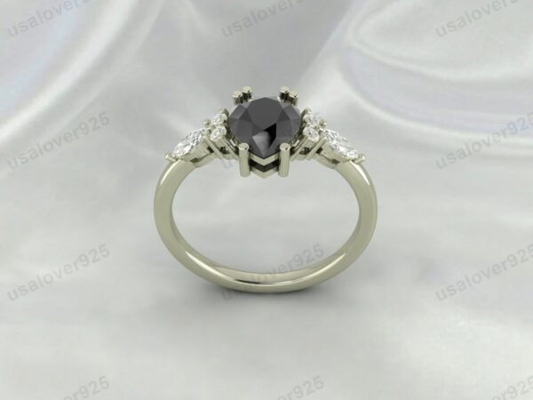Black Onyx Pear Gemstone Solitaire Women Ring 925 Sterling Silver Jewelry