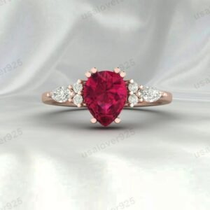Ruby Pear Gemstone Solitaire Women Ring 925 Sterling Silver Jewelry