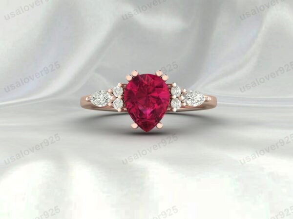 Ruby Pear Gemstone Solitaire Women Ring 925 Sterling Silver Jewelry