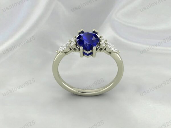 Sapphire Pear Gemstone Solitaire Women Ring 925 Sterling Silver Jewelry