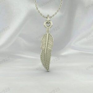 Feather Unique Design Unisex Pendant, 925 Sterling Silver Necklace Jewelry