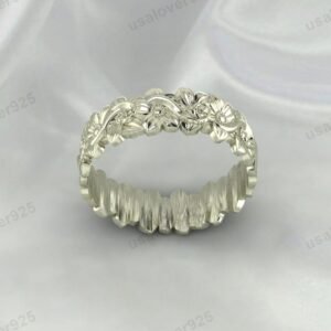 Unique Art Deco Flower Design Unisex Band, 925 Sterling Silver Ring Jewelry