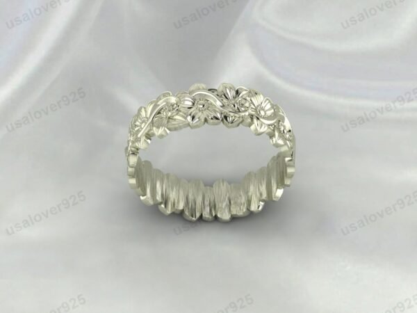 Unique Art Deco Flower Design Unisex Band, 925 Sterling Silver Ring Jewelry