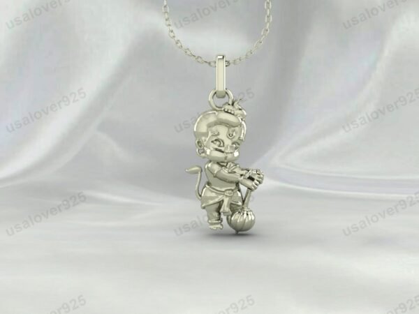 Hanuman God Religious Unisex Pendant, 925 Sterling Silver Necklace Jewelry