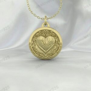Coin Heart Shape Unique Pendant, 925 Sterling Silver Necklace Jewelry