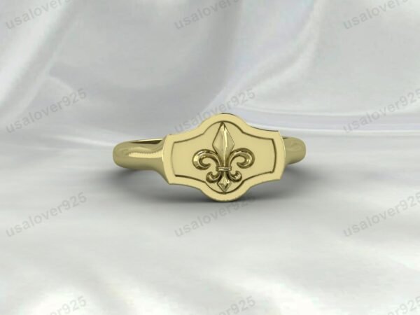 Fleur De Lis High Quality Yellow Brass Mens Signet Ring Jewelry - Image 2