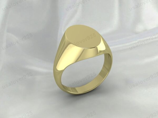 Simple Oval Shape Handmade High Quality Yellow Brass Mens Signet Ring Jewelry - Image 3