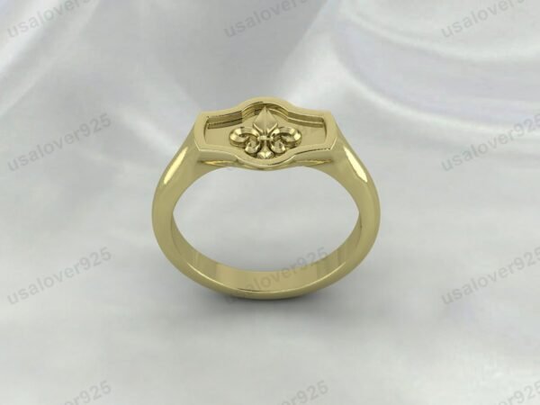 Fleur De Lis High Quality Yellow Brass Mens Signet Ring Jewelry