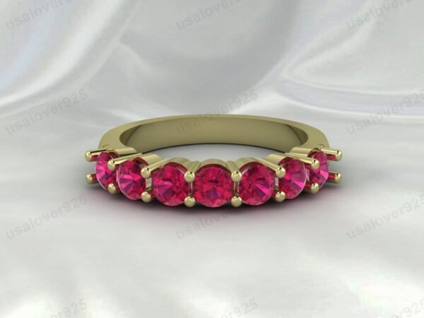 Natural Pink Ruby Gemstone Half Eternity Women Ring, 925 Sterling Silver Jewelry - Image 2