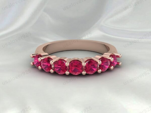 Natural Pink Ruby Gemstone Half Eternity Women Ring, 925 Sterling Silver Jewelry - Image 3