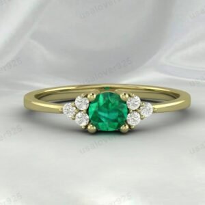 Emerald Green Gemstone Solitaire Women Ring 925 Sterling Silver Jewelry