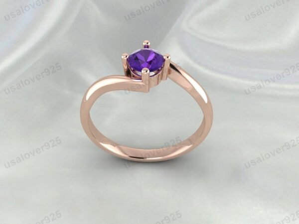 Amethyst Gemstone Solitaire Women Ring, 925 Sterling Silver Jewelry - Image 3