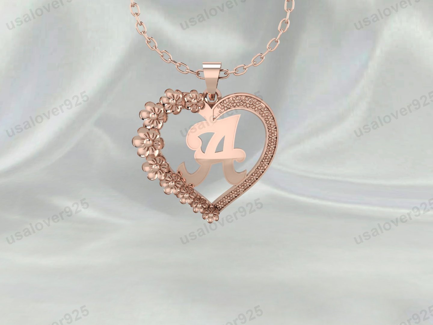 Heart Shape A Alphabate Unique Design Unisex Pendant, 925 Sterling Silver Necklace Jewelry - Image 3