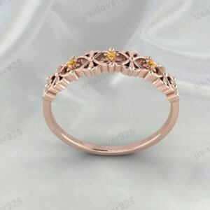 Citrine Gemstone Art Deco Women Ring, 925 Sterling Silver Jewelry
