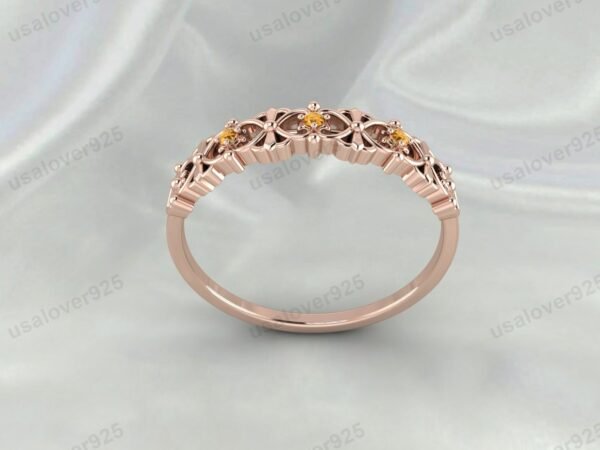 Citrine Gemstone Art Deco Women Ring, 925 Sterling Silver Jewelry