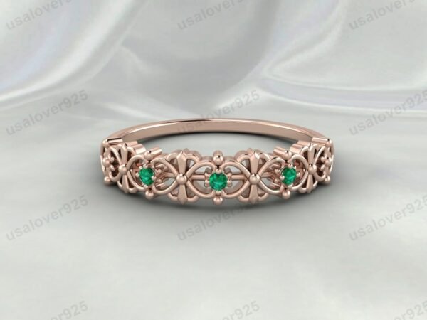 Emerald Art Deco Women’s Ring – 925 Sterling Silver Gemstone Jewelry - Image 2