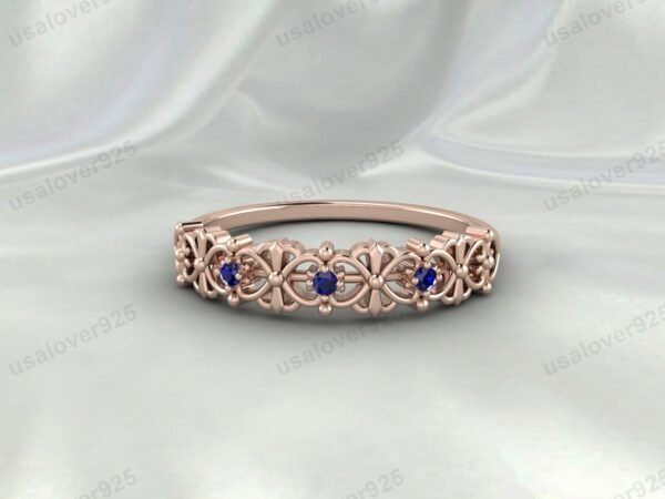 Blue Sapphire Art Deco Women’s Ring – 925 Sterling Silver Gemstone Jewelry - Image 2