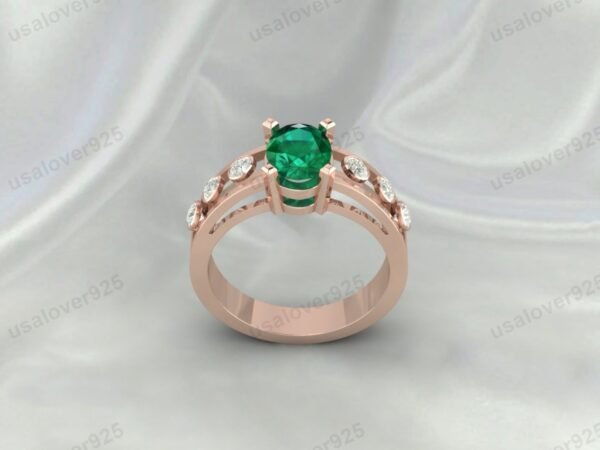 Vintage-Inspired Art Deco Emerald Oval Ring – Women’s Sterling Silver Jewelry - Image 3