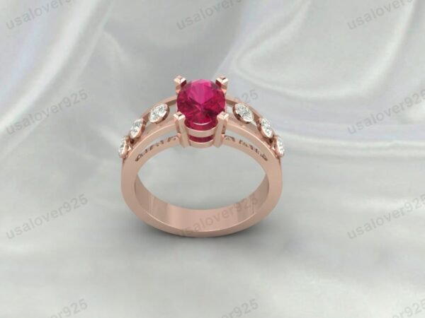 Vintage-Inspired Art Deco Ruby Oval Ring – Women’s Sterling Silver Jewelry - Image 3