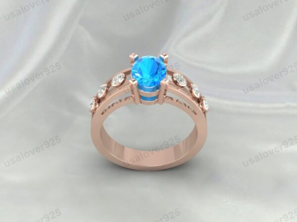 Blue Topaz Oval Art Deco Ring – Elegant Vintage-Inspired Sterling Silver Jewelry - Image 3