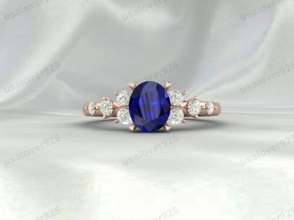 Vintage Art Deco Blue Sapphire Oval Ring – Women’s 925 Sterling Silver Jewelry - Image 3