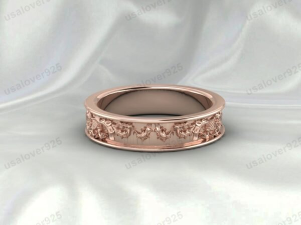 925 Sterling Silver Unisex Band – Unique Art Deco Style Ring Jewelry - Image 3