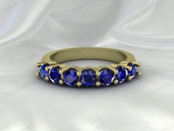 Blue Sapphire Gemstone Half Eternity Women Ring, 925 Sterling Silver Jewelry - Image 2