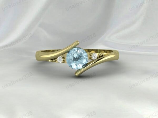 Aquamarine & CZ Diamond Gemstone Solitaire Women Ring 925 Sterling Silver Jewelry - Image 2