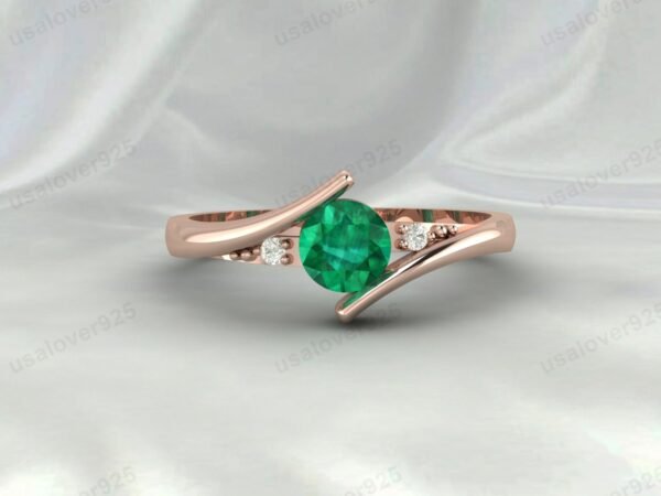 Emerald & CZ Diamond Gemstone Solitaire Women Ring 925 Sterling Silver Jewelry - Image 3