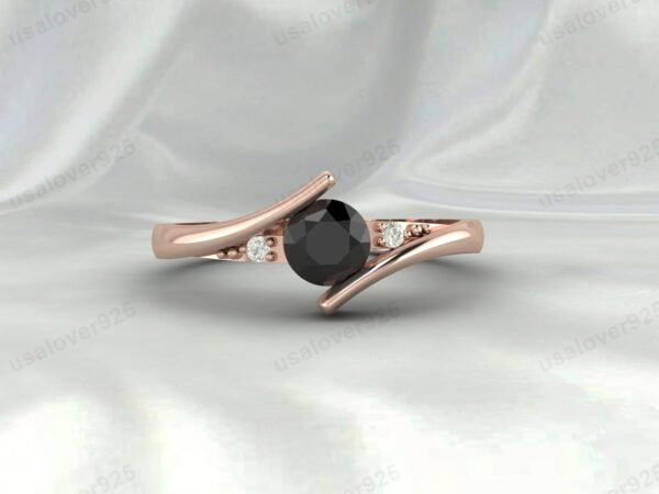 Black Onyx & CZ Diamond Gemstone Solitaire Women Ring 925 Sterling Silver Jewelry - Image 2