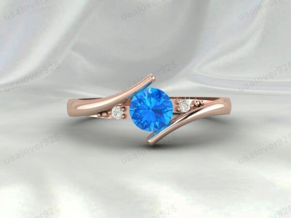 Blue Topaz Gemstone Solitaire Women Ring 925 Sterling Silver Jewelry - Image 2