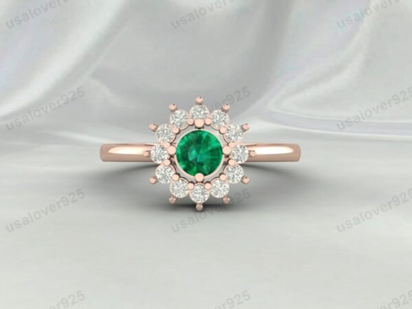 Emerald Gemstone Solitaire Women Ring 925 Sterling Silver Jewelry - Image 2