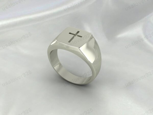 Unique Cross Design Handmade 925 Sterling Silver Mens Signet Ring Jewelry - Image 3