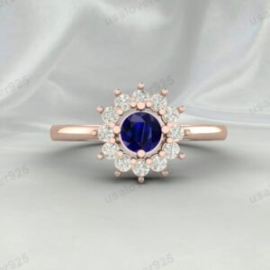 Blue Sapphire Gemstone Solitaire Women Ring 925 Sterling Silver Jewelry