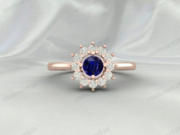 Blue Sapphire Gemstone Solitaire Women Ring 925 Sterling Silver Jewelry
